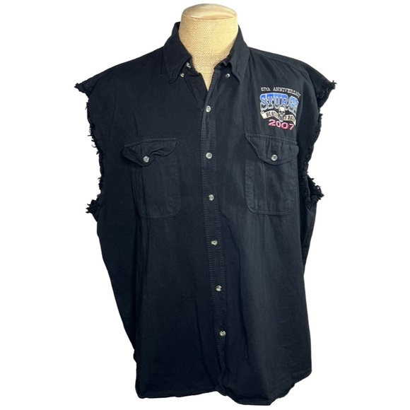 Sturgis Black Hills Rally 67th 2007 Anniversary Men’s Cut Off Denim Shirt 5XL - Picture 8 of 8
